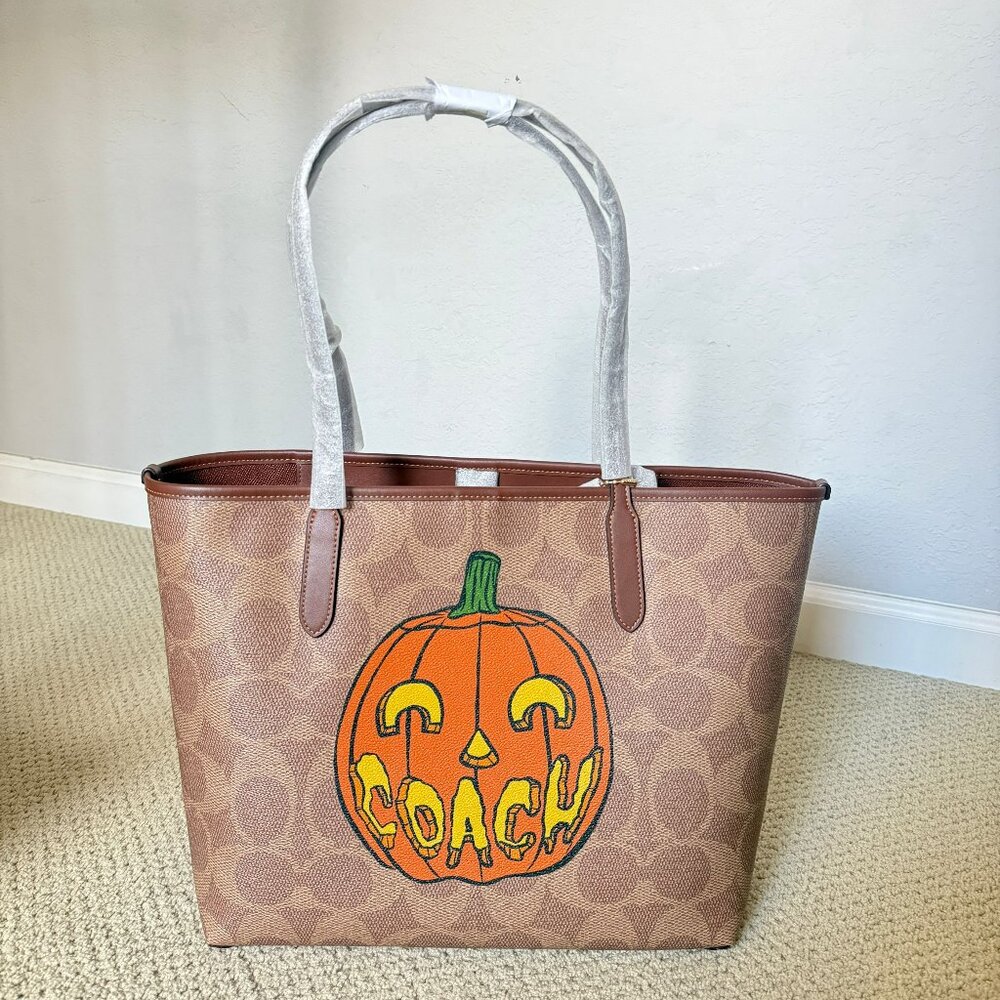 coach City Tote Bag In Signature Canvas With Halloween Print cce70